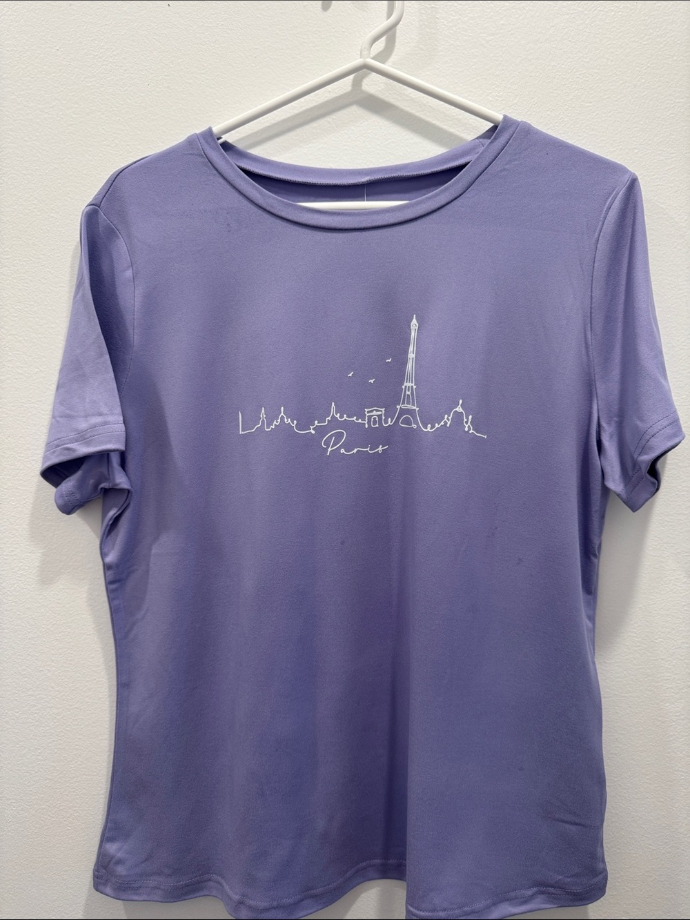 SHEIN Lavender Short Sleeve Paris Skyline Tee